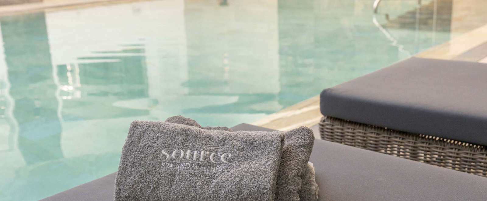 Saunton Sands Hotel Source Spa Towel on Lounger by Indoor Pool