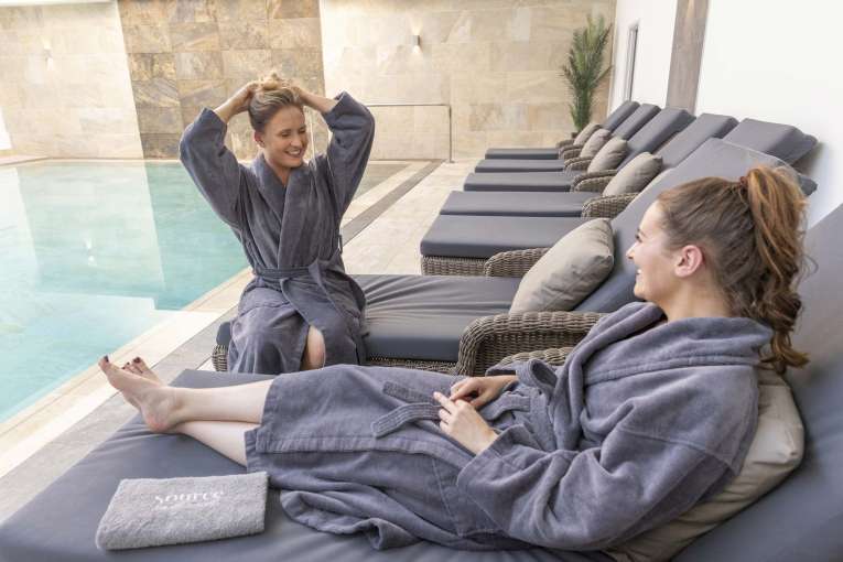 Saunton Sands Hotel Source Spa Guests on Loungers by Indoor Swimming Pool