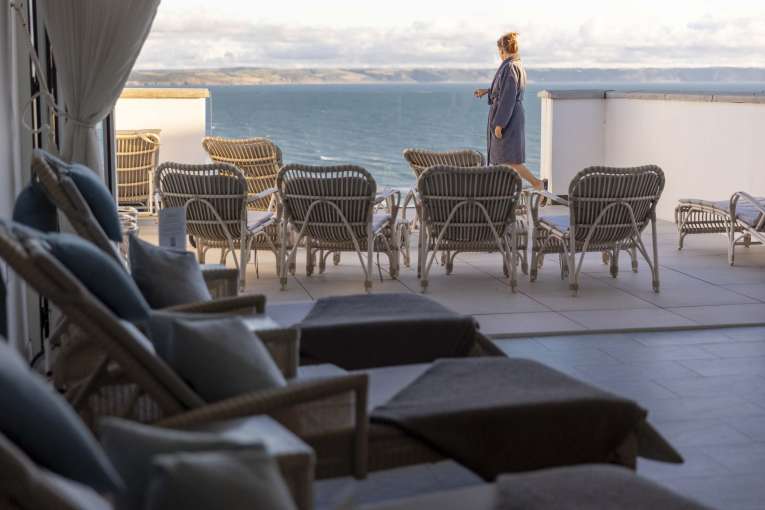 Saunton Sands Hotel Source Spa Guest Enjoying View from the Sun Deck