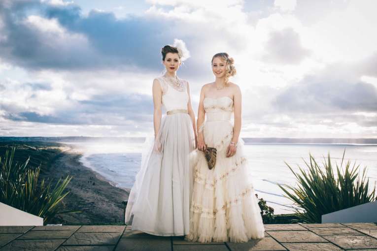 two brides on wedding day at Saunton Sands Hotel 