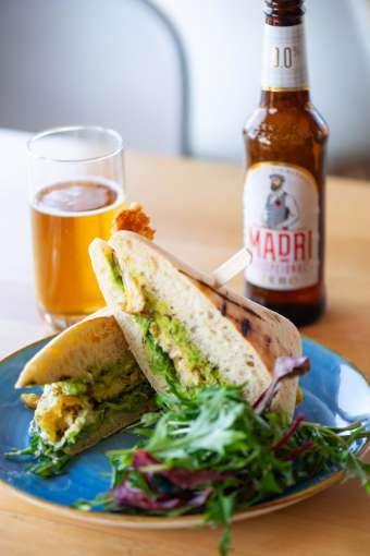 Beachside Grill Avocado Sandwich with drink