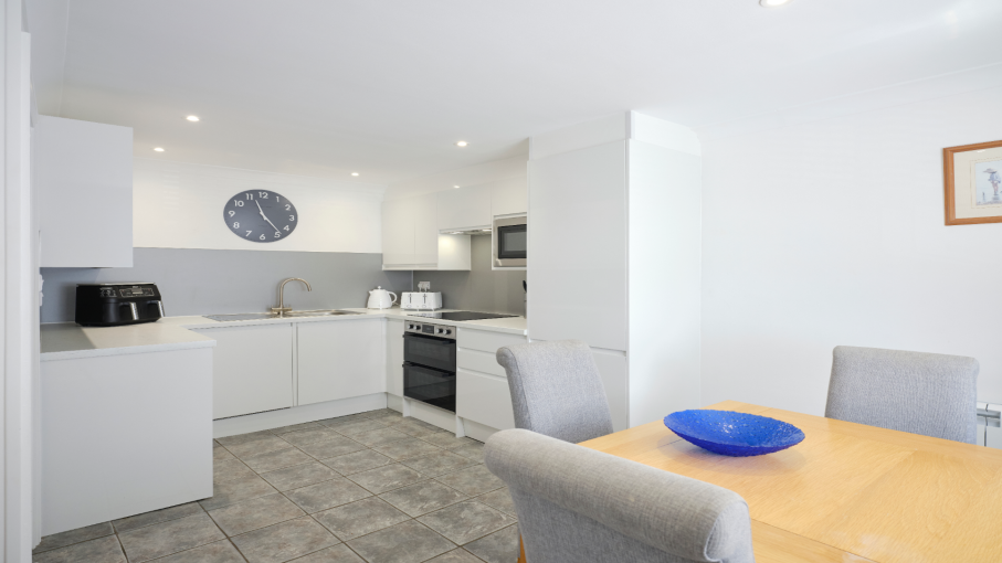 Kitchen in Appledore apartment at Saunton Sands Hotel