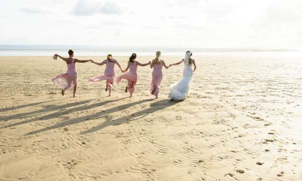 Saunton Sands Hotel Brides and Bridesmaids on Saunton Beach at Wedding