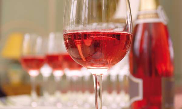 Pink sparkling wine served at a Wedding Reception