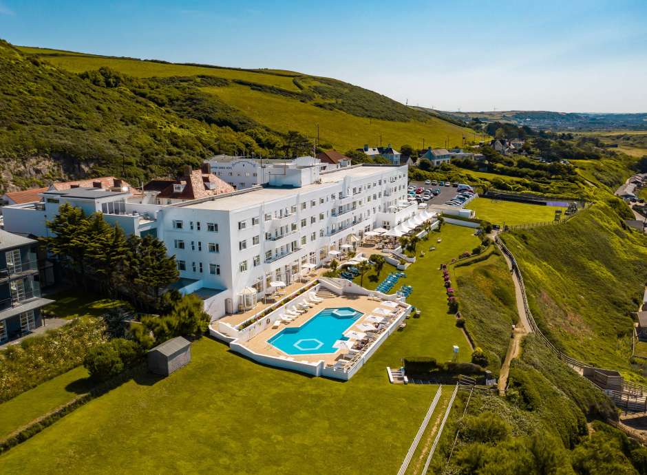 Saunton Sands Hotel Aerial View with Outdoor Pool