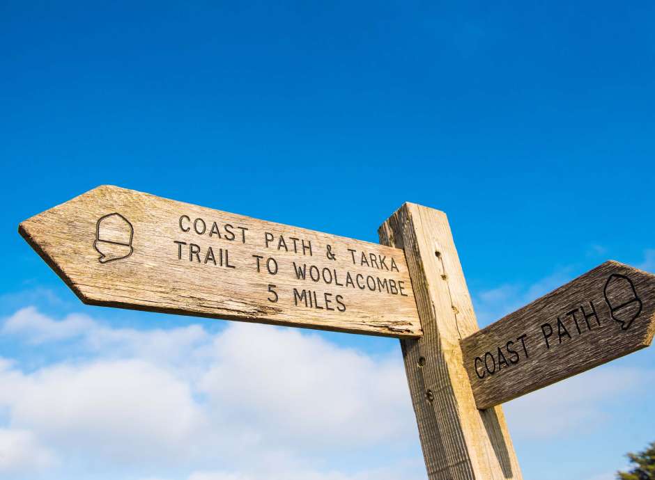Coast Path and Tarka Trail Sign for Woolacombe North Devon