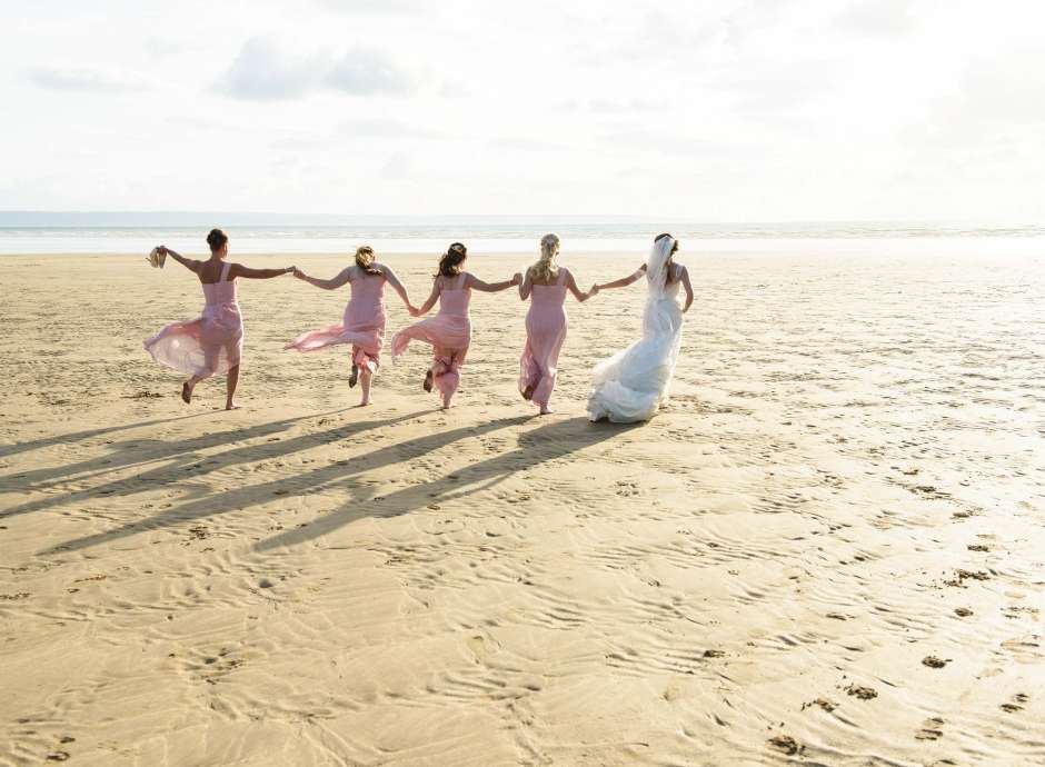 Saunton Sands Hotel Brides and Bridesmaids on Saunton Beach at Wedding