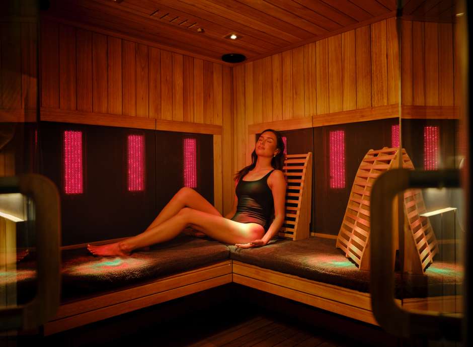 Lady in Infrared Sauna with her eyes shut
