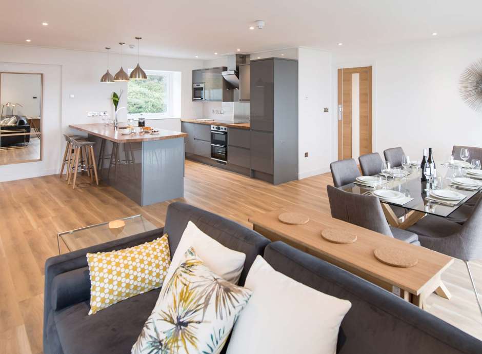 Saunton Sands Hotel Penthouse Apartment Accommodation Lounge Kitchen and Dining Areas