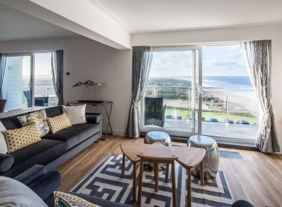 Saunton Sands Hotel Penthouse Accommodation Lounge with View Over Saunton Beach