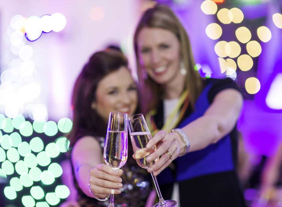 Saunton Sands Hotel Guests with Prosecco at Christmas Party