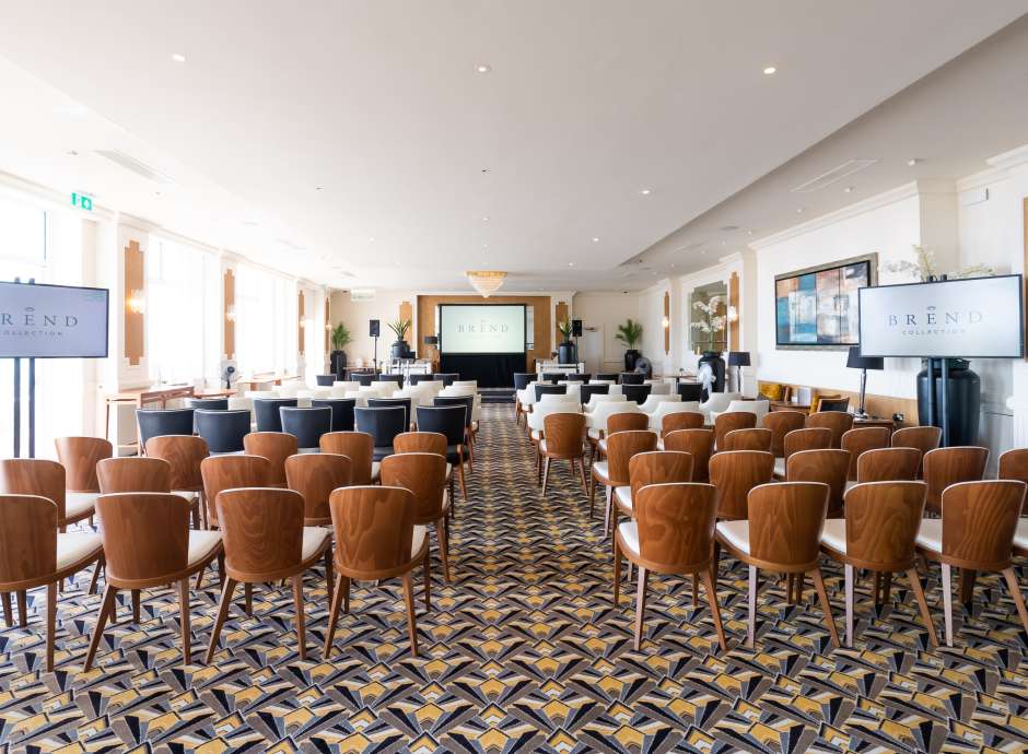 Terrace Lounge set up with chairs for a conference 